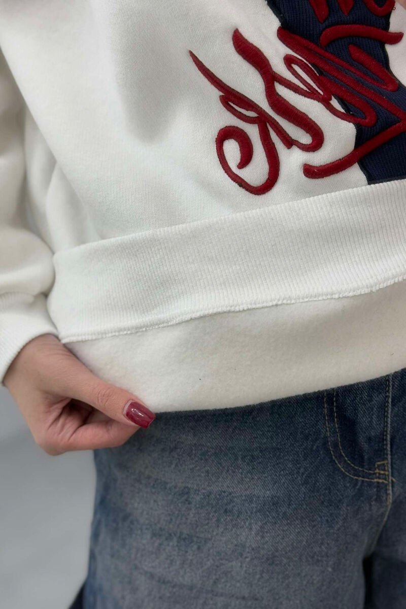 HIGH NECK FLUFFY WOMEN SWEATSHIRT WHITE-BLUE/BABL - 4
