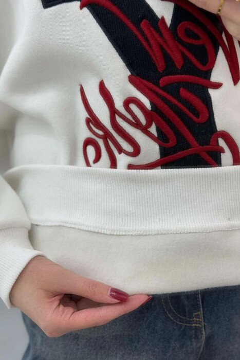 HIGH NECK FLUFFY WOMEN SWEATSHIRT WHITE-BLACK/BAZE - 4