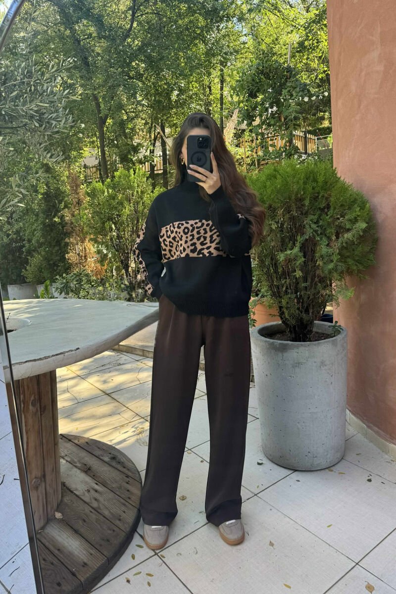 HIGH NECK LEO DESIGN WOMEN SWEATER BLACK/ E ZEZE - 1