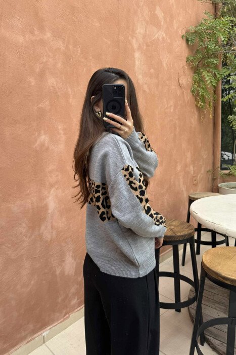 HIGH NECK LEO DESIGN WOMEN SWEATER GREY/GRI - 2