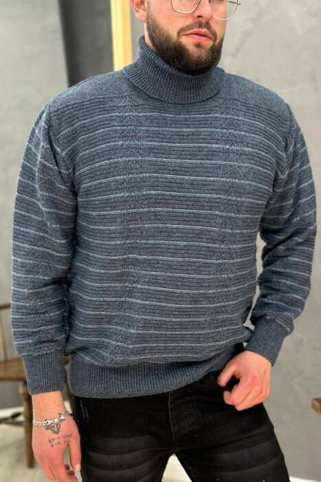 HIGH NECK LINE MEN SWEATER BLUE/BLU - KLAUDIO FASHION