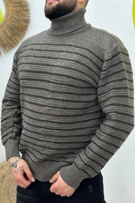 HIGH NECK LINE MEN SWEATER BROWN/KAFE - KLAUDIO FASHION