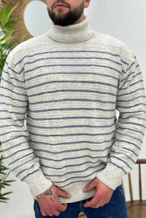 HIGH NECK LINE MEN SWEATER CREAM/KREM - KLAUDIO FASHION