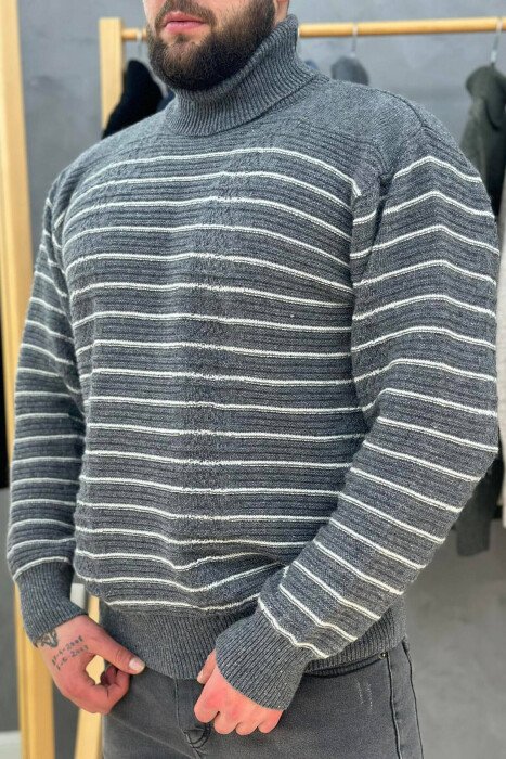 HIGH NECK LINE MEN SWEATER DARK GREY/GEE - KLAUDIO FASHION