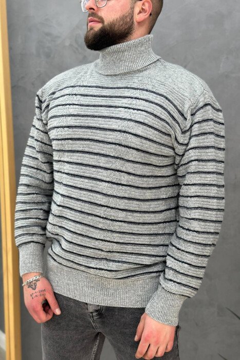 HIGH NECK LINE MEN SWEATER LIGHT GREY/GZ - KLAUDIO FASHION