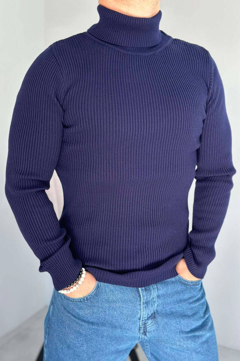 HIGH NECK MEN CARDIGAN DARK SLATE BLUE/BLU LEJLA - 1