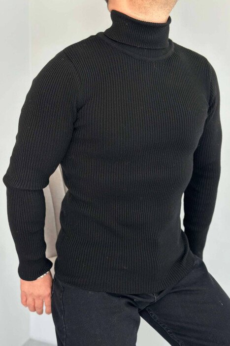 HIGH NECK MEN CARDIGAN BLACK/ E ZEZE - KLAUDIO FASHION