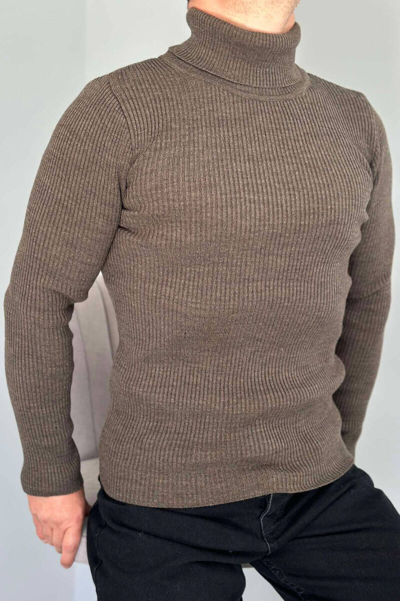 HIGH NECK MEN CARDIGAN BROWN/KAFE - 1