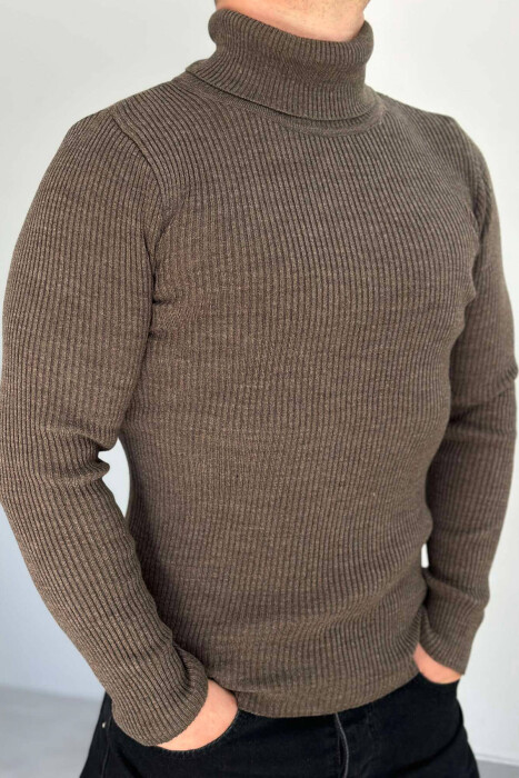 HIGH NECK MEN CARDIGAN BROWN/KAFE - 3