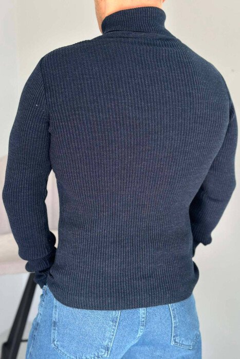HIGH NECK MEN CARDIGAN DARK BLUE/BEE - 2