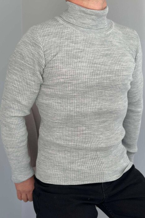 HIGH NECK MEN CARDIGAN LIGHT GREY/GZ - KLAUDIO FASHION