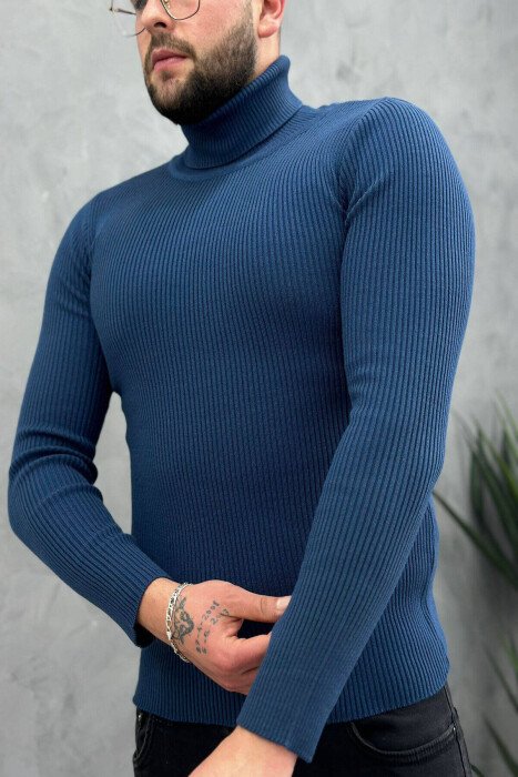 HIGH NECK MEN CARDIGAN NAVY BLUE/BLU MARINE - 6