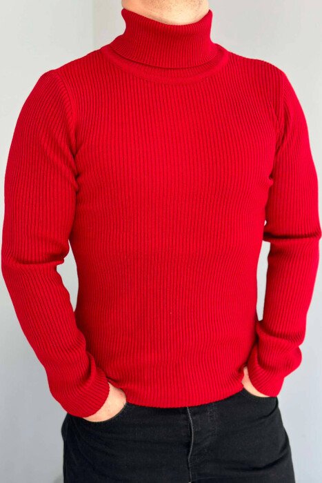 HIGH NECK MEN CARDIGAN RED/E KUQE - KLAUDIO FASHION