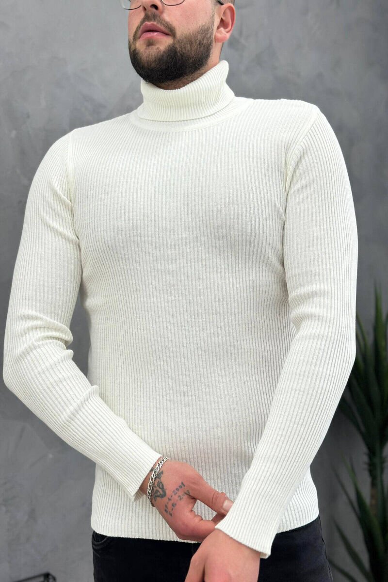 HIGH NECK MEN CARDIGAN WHITE-E BARDHE - 8