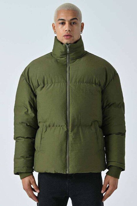 HIGH NECK MEN PUFFER JACKET GREEN/JESHILE - KLAUDIO FASHION