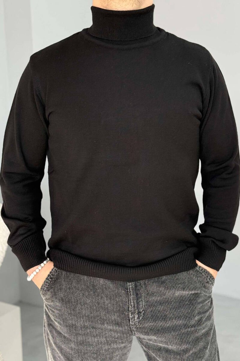 ONE COLOR HIGH NECK MEN SWEATER BLACK/ E ZEZE - 1