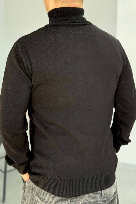 ONE COLOR HIGH NECK MEN SWEATER BLACK/ E ZEZE - 2