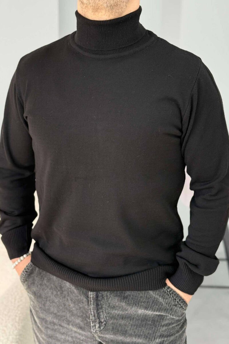 ONE COLOR HIGH NECK MEN SWEATER BLACK/ E ZEZE - 3