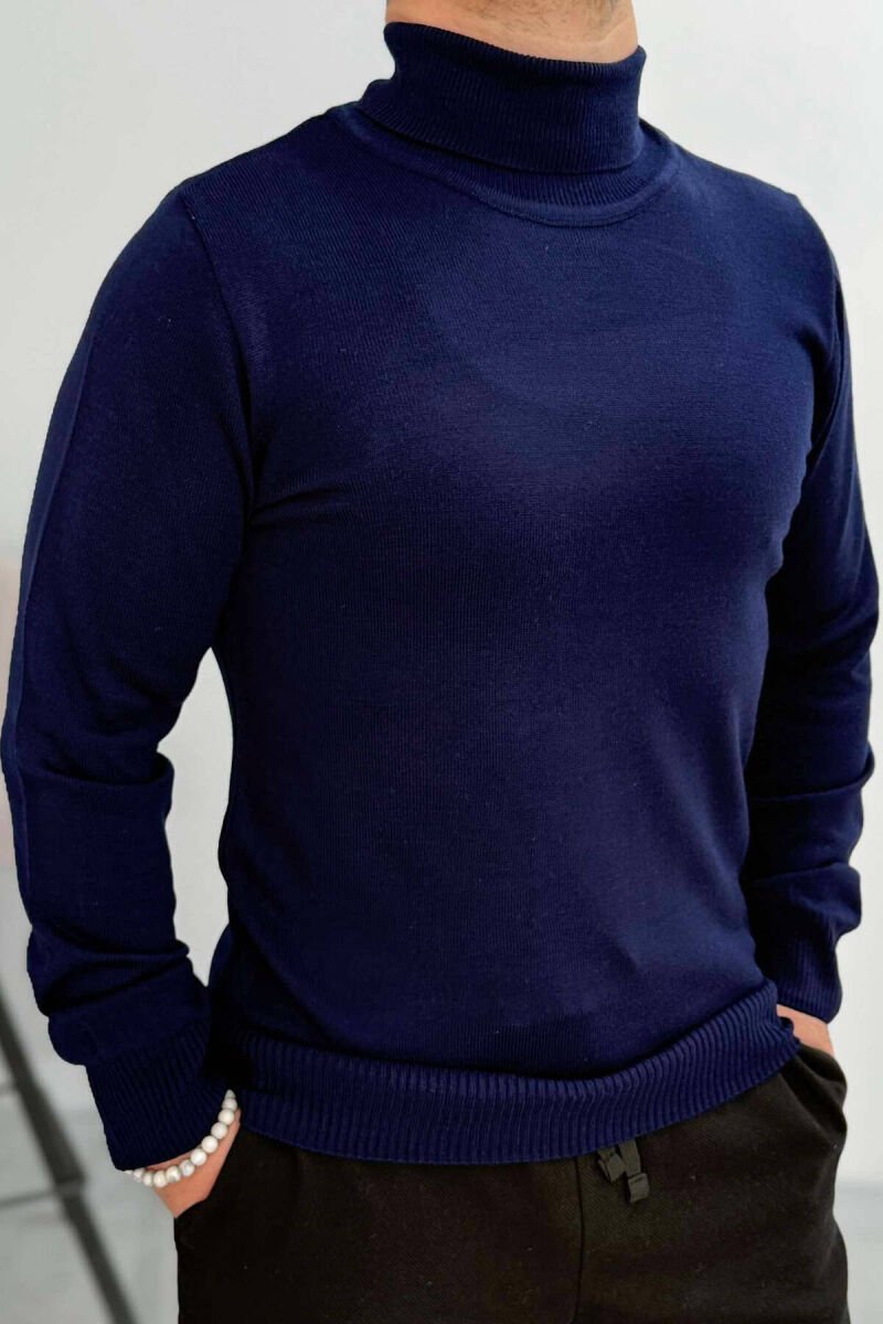 ONE COLOR HIGH NECK MEN SWEATER BLUE/BLU - 1