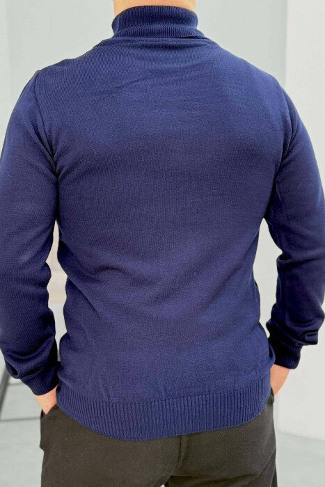 ONE COLOR HIGH NECK MEN SWEATER BLUE/BLU - 2