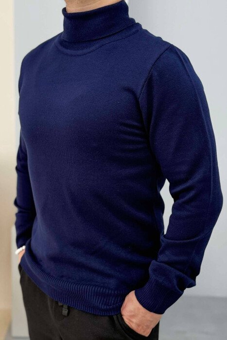 ONE COLOR HIGH NECK MEN SWEATER BLUE/BLU - 3