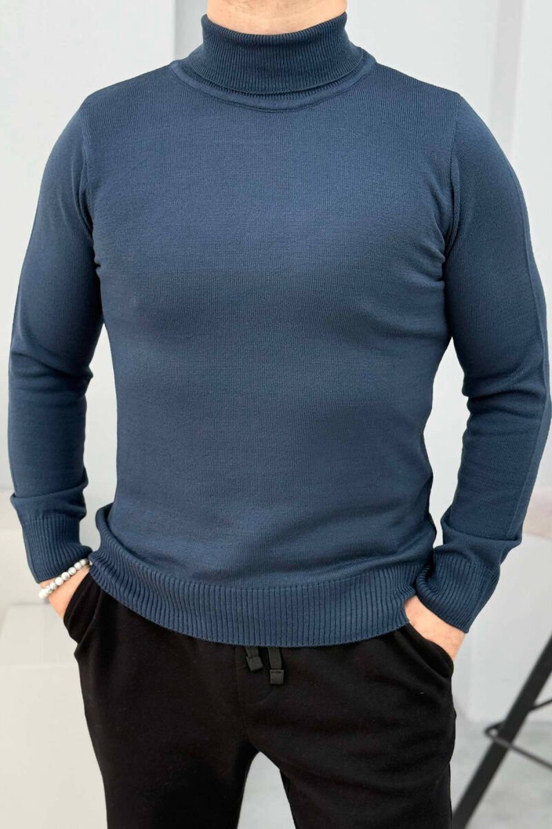 ONE COLOR HIGH NECK MEN SWEATER BLUE STONE/GK - 1