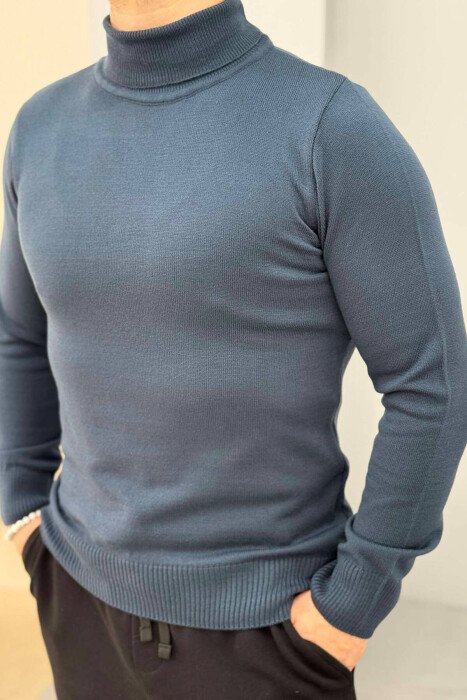 ONE COLOR HIGH NECK MEN SWEATER BLUE STONE/GK - 2