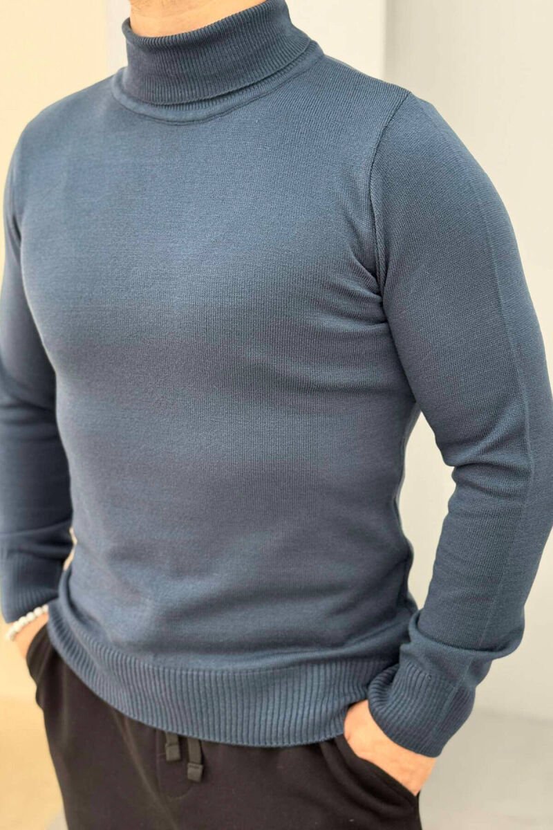 ONE COLOR HIGH NECK MEN SWEATER BLUE STONE/GK - 2