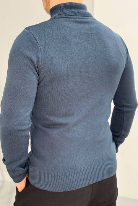 ONE COLOR HIGH NECK MEN SWEATER BLUE STONE/GK - 3