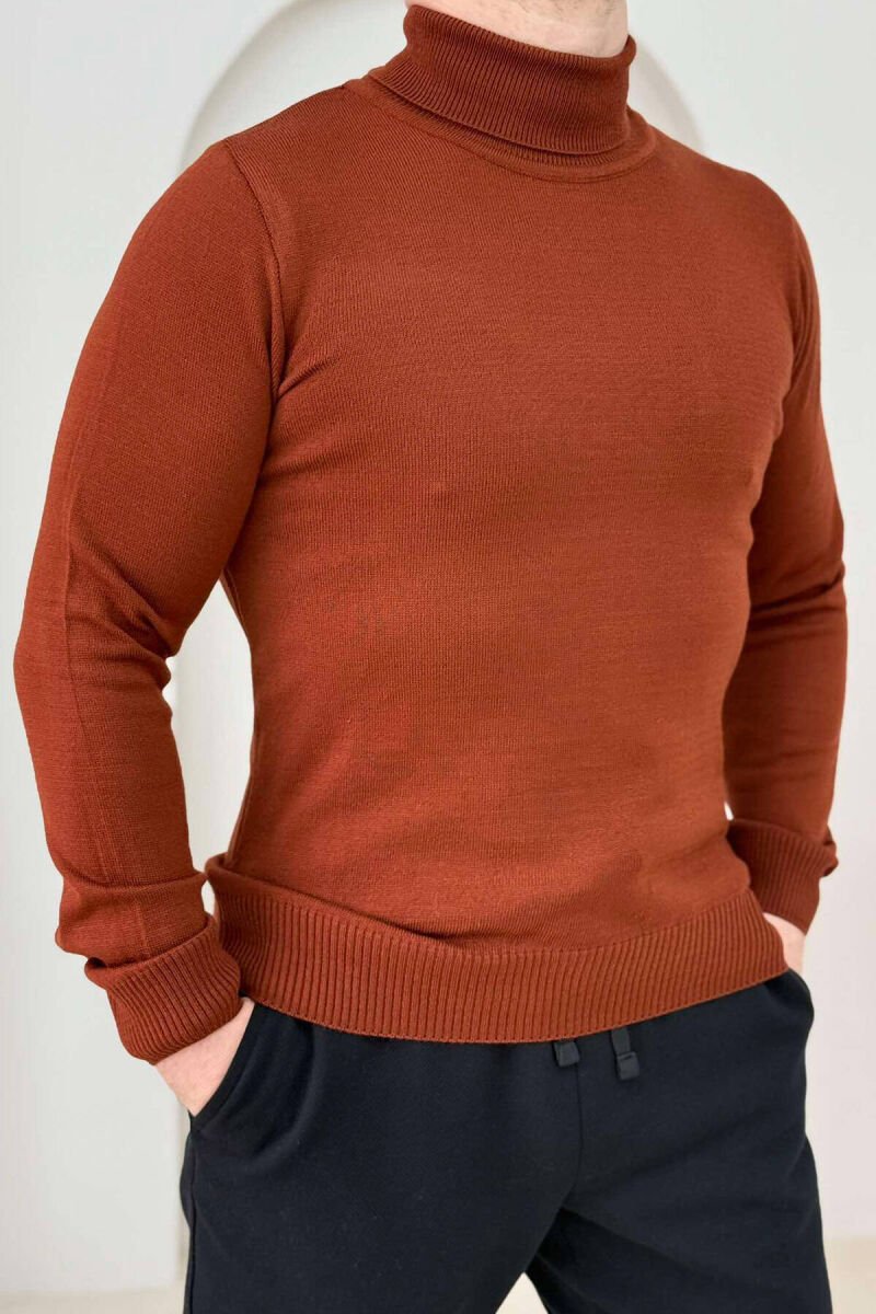 ONE COLOR HIGH NECK MEN SWEATER BRICK/TULLE - 2