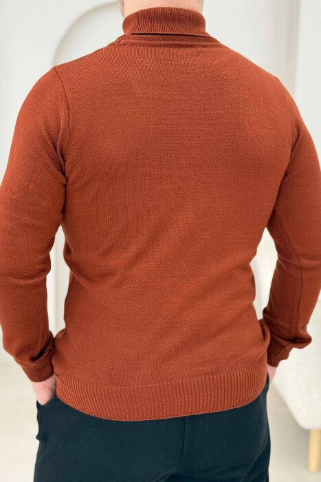 ONE COLOR HIGH NECK MEN SWEATER BRICK/TULLE - 3