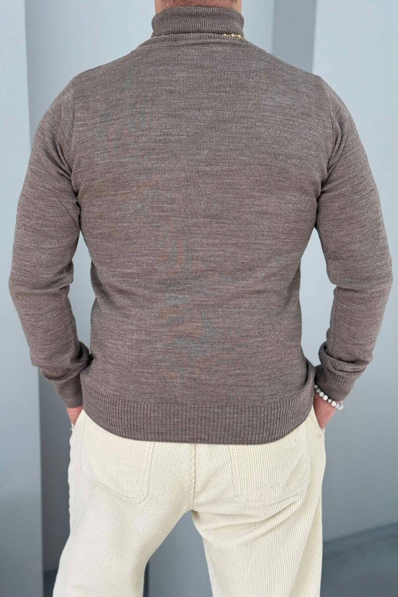 ONE COLOR HIGH NECK MEN SWEATER DARK BEIGE/BEZHE ERRET - 3