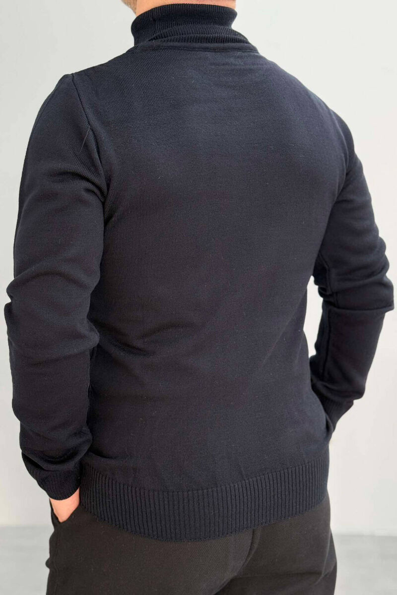 ONE COLOR HIGH NECK MEN SWEATER DARK BLUE/BEE - 2