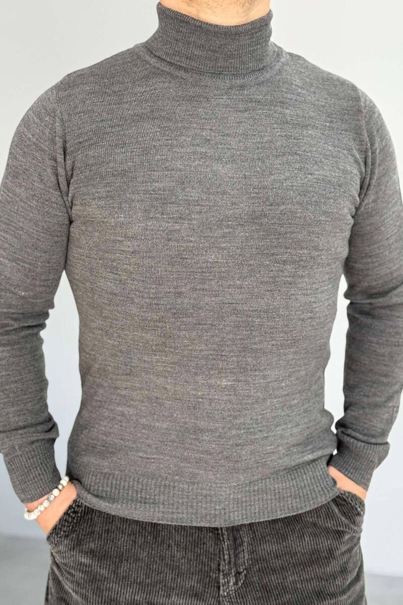 ONE COLOR HIGH NECK MEN SWEATER DARK GREY/GEE - 1