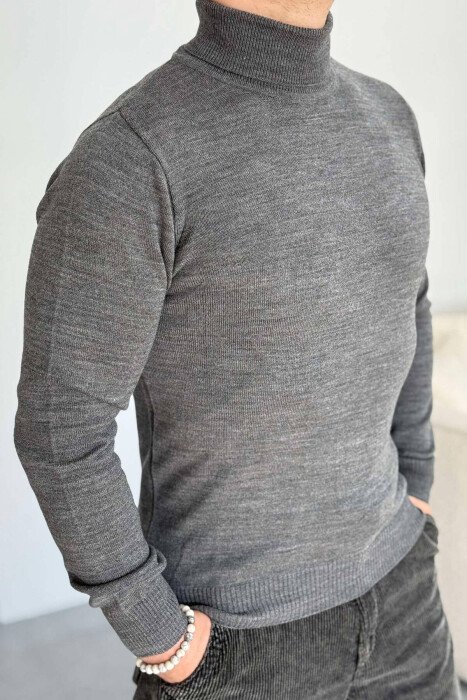 ONE COLOR HIGH NECK MEN SWEATER DARK GREY/GEE - 2