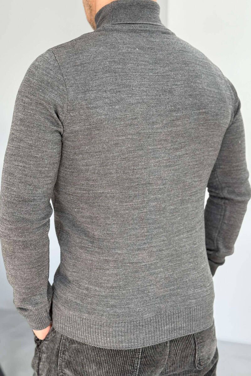 ONE COLOR HIGH NECK MEN SWEATER DARK GREY/GEE - 3