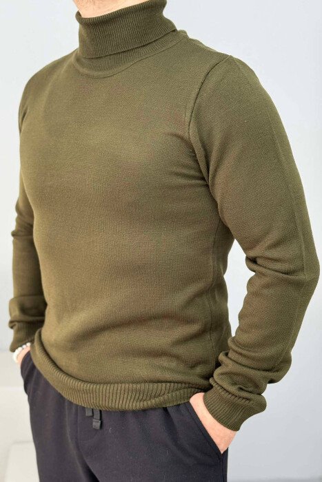 ONE COLOR HIGH NECK MEN SWEATER GREEN/JESHILE - 2