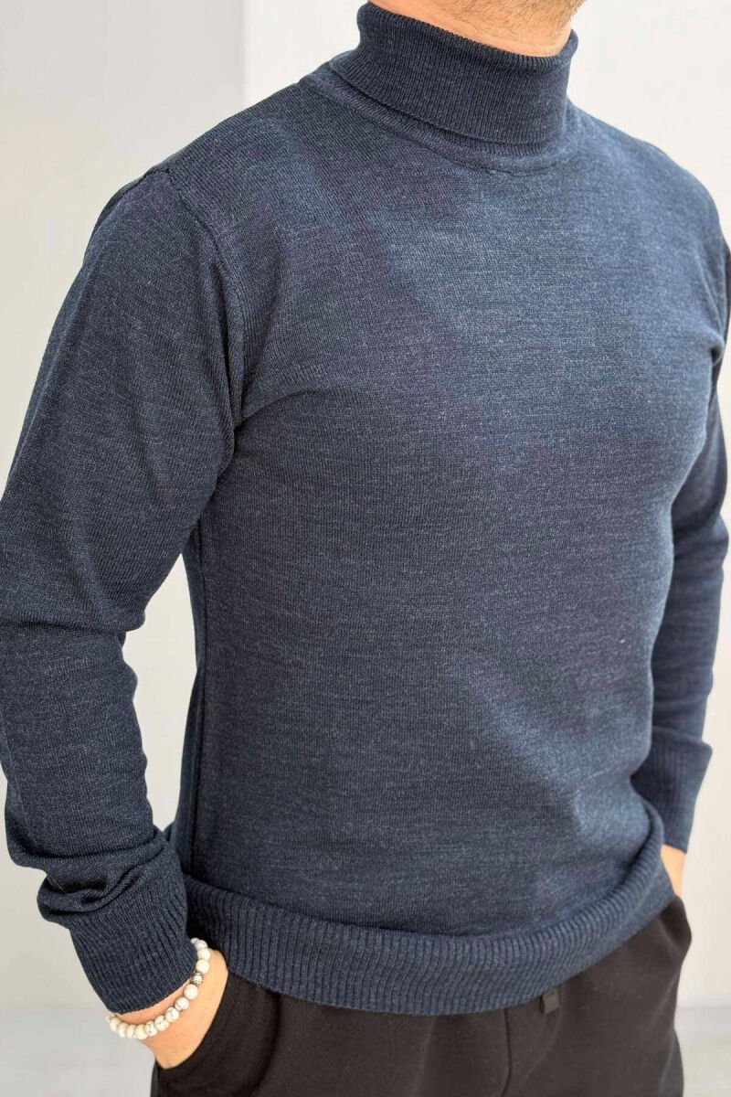 ONE COLOR HIGH NECK MEN SWEATER LIGHTBLUE/BZ - 3
