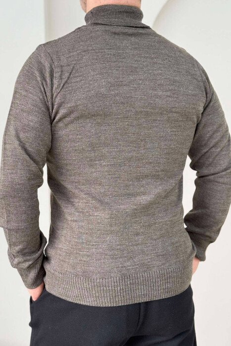 ONE COLOR HIGH NECK MEN SWEATER LIGHT BROWN/KAZB - 2