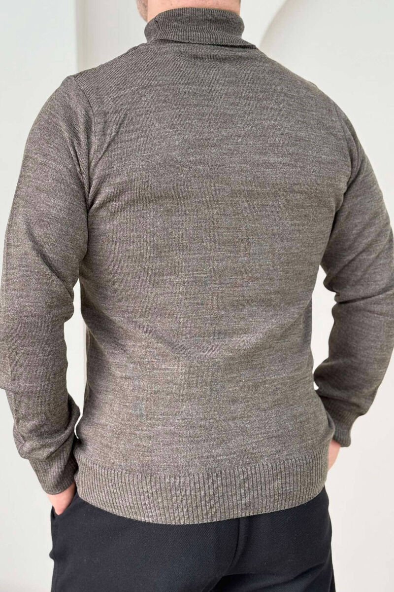 ONE COLOR HIGH NECK MEN SWEATER LIGHT BROWN/KAZB - 2