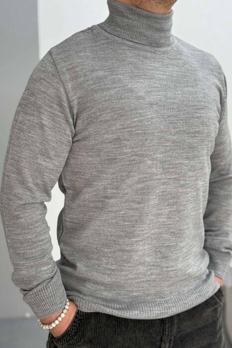 ONE COLOR HIGH NECK MEN SWEATER LIGHT GREY/GZ - 3