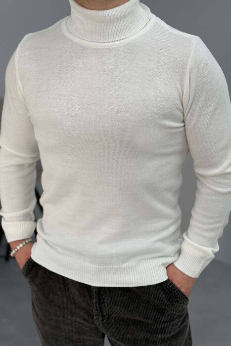 ONE COLOR HIGH NECK MEN SWEATER WHITE-E BARDHE 