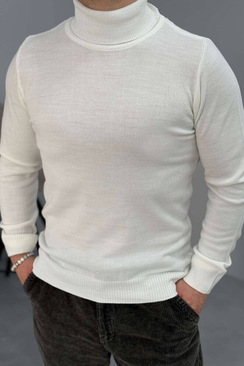ONE COLOR HIGH NECK MEN SWEATER WHITE-E BARDHE - 1