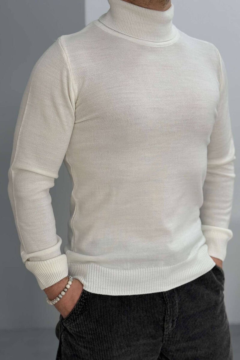 ONE COLOR HIGH NECK MEN SWEATER WHITE-E BARDHE - 2