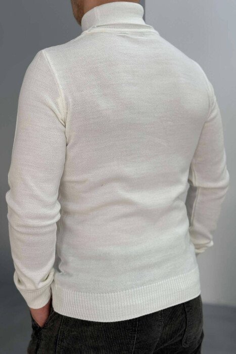 ONE COLOR HIGH NECK MEN SWEATER WHITE-E BARDHE - 3