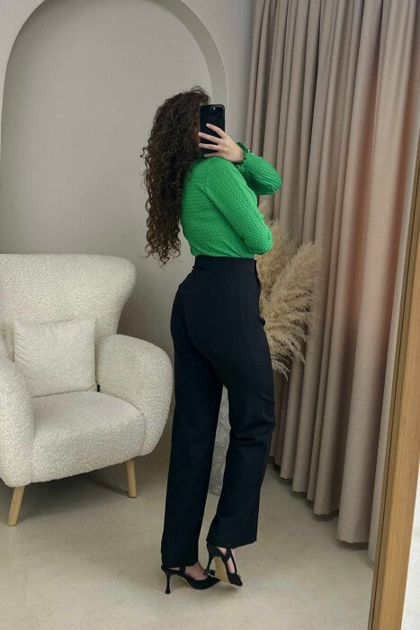 HIGH NECK ONE COLOR BUTTONS DETAIL WOMEN SWEATER GREEN/JESHILE - 2