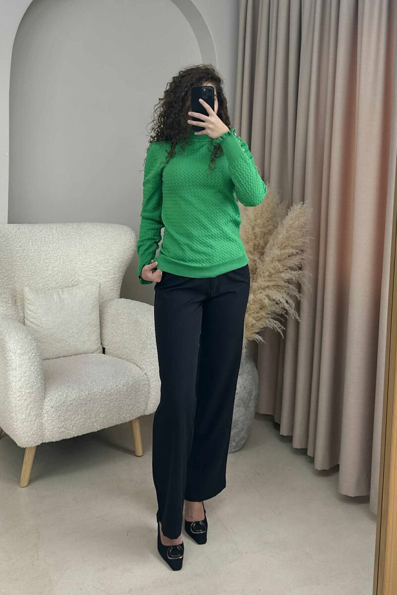 HIGH NECK ONE COLOR BUTTONS DETAIL WOMEN SWEATER GREEN/JESHILE - 3