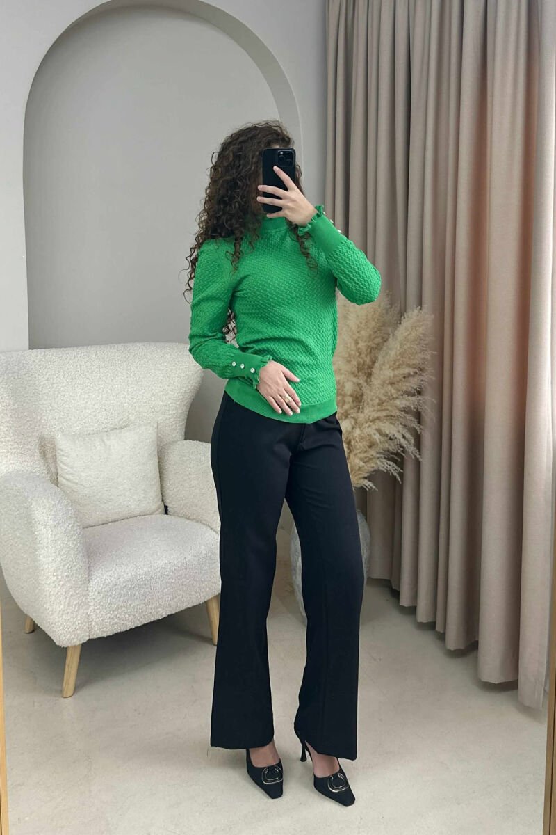 HIGH NECK ONE COLOR BUTTONS DETAIL WOMEN SWEATER GREEN/JESHILE - 4