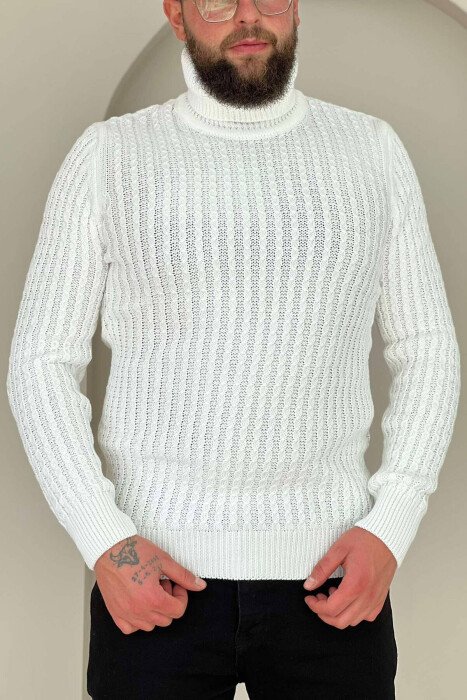 HIGH NECK ONE COLOR WOMAN SWEATER WHITE-E BARDHE - KLAUDIO FASHION