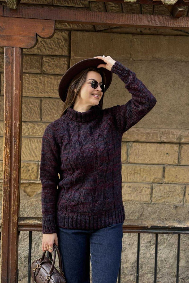 HIGH NECK ONE COLOR WOMAN SWETER BURGUNDY/VISHNJE - 2